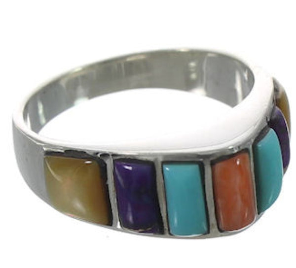 Southwest Sterling Silver Multicolor Inlay Ring Size 5-3/4 VX36616